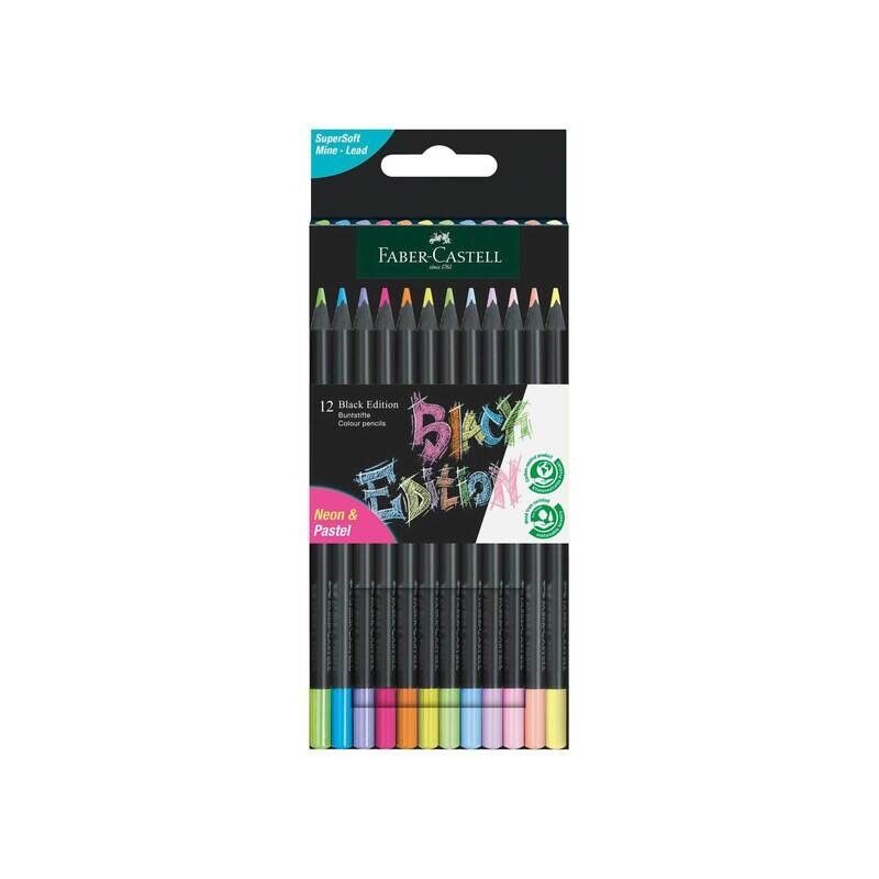 Lapiz Faber Castell Black Edition Neon + Pastel, 12 colores