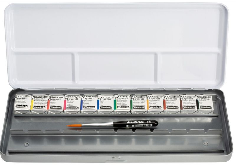 Acuarela Schmincke Akademie 12 colores + 12 espacios + pincel