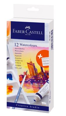 SET de 12 Acuarelas colores intensos  en Tubo + Godete par Mezclar - FABER CASTELL