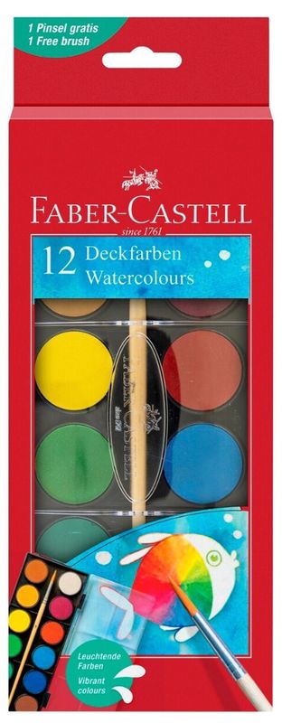 Caja de Acuarela escolar 12 colores + Pincel Faber Castell