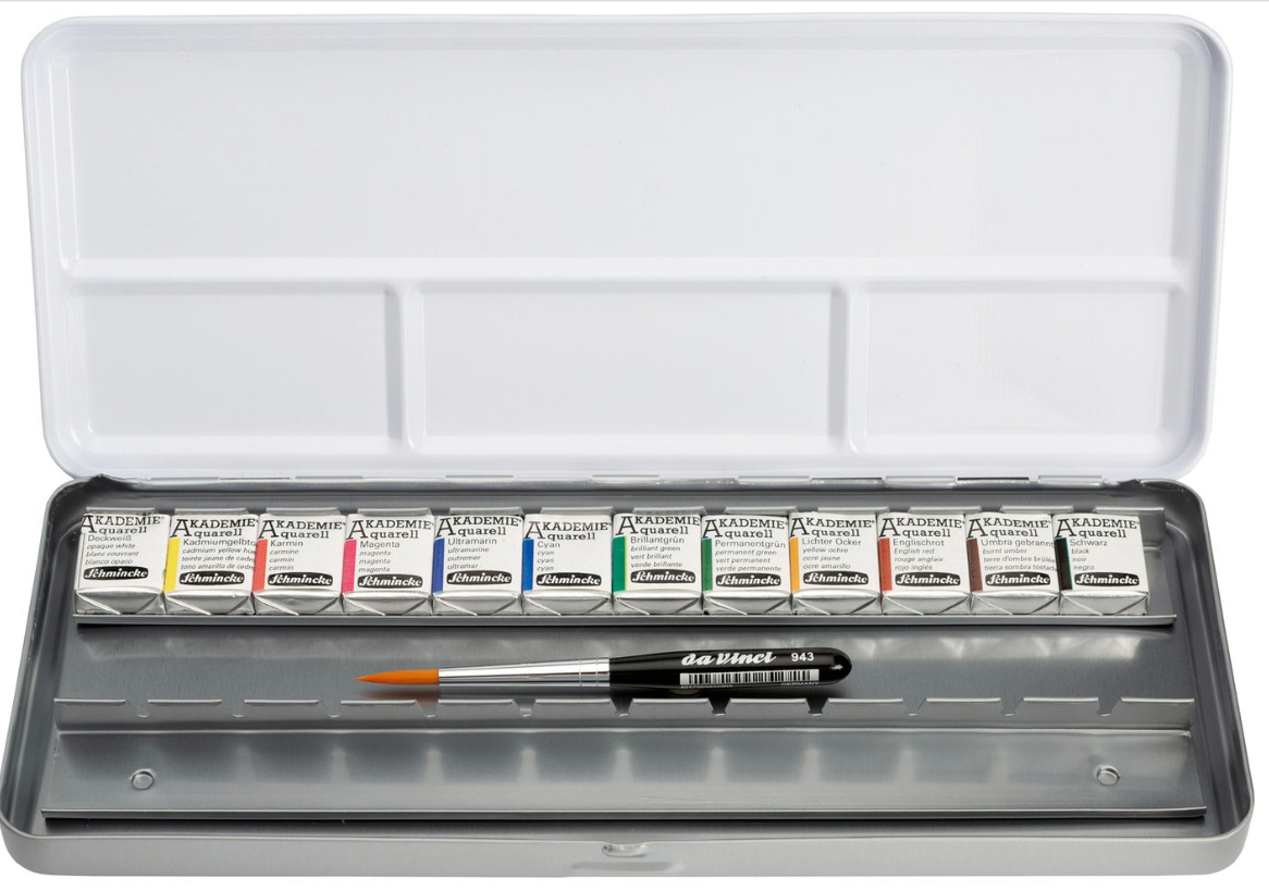 Acuarela Schmincke Akademie 12 colores + 12 espacios + pincel
