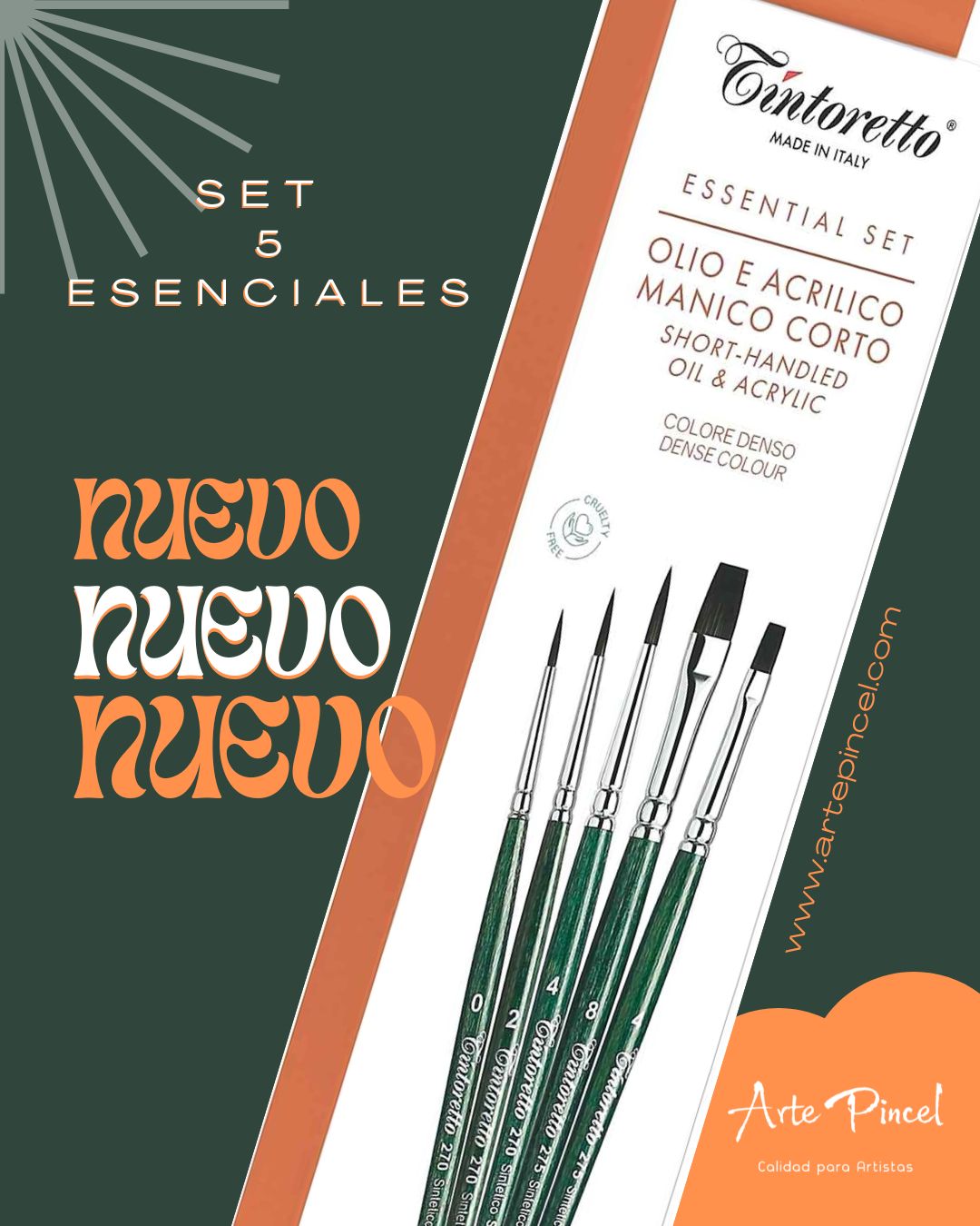 Essential Set Aceite y acrílico Mango corto grueso