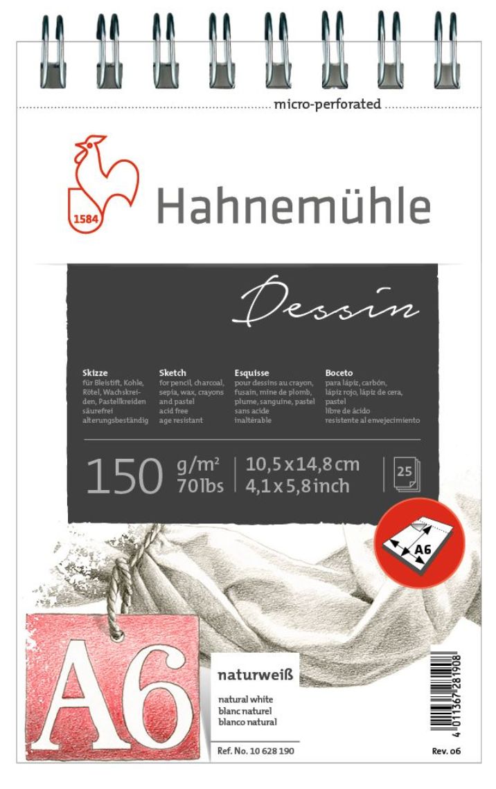 Block Hahnemuhle Dessin Sketch Pad Espiral 150gr A6