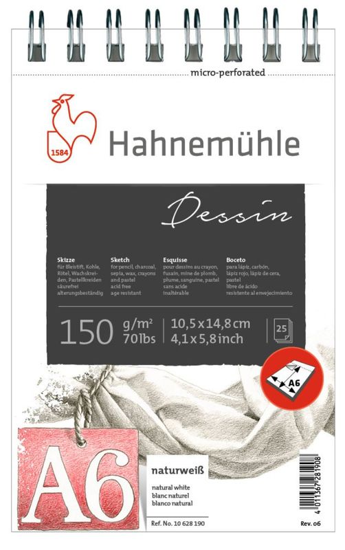 Block Hahnemuhle Dessin Sketch Pad Espiral 150gr A6