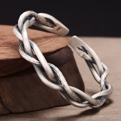Classic Elegance: Woven Sterling Silver Bangle