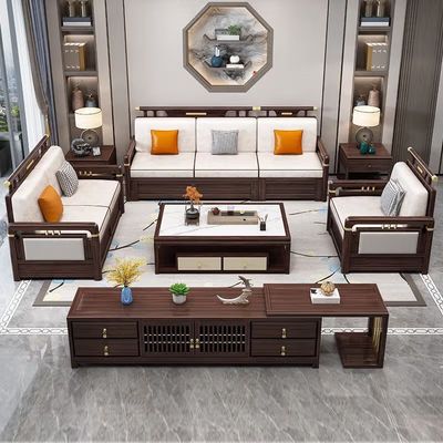 New Living Room Furniture Large And Small Apartment Ebony Modern Simple Three-seat Sofa