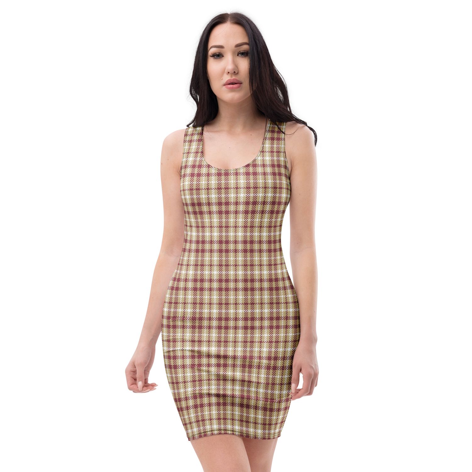 Garnet and Gold Dark Plaid Bodycon dress