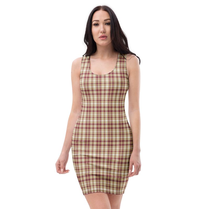 Garnet and Gold Dark Plaid Bodycon dress