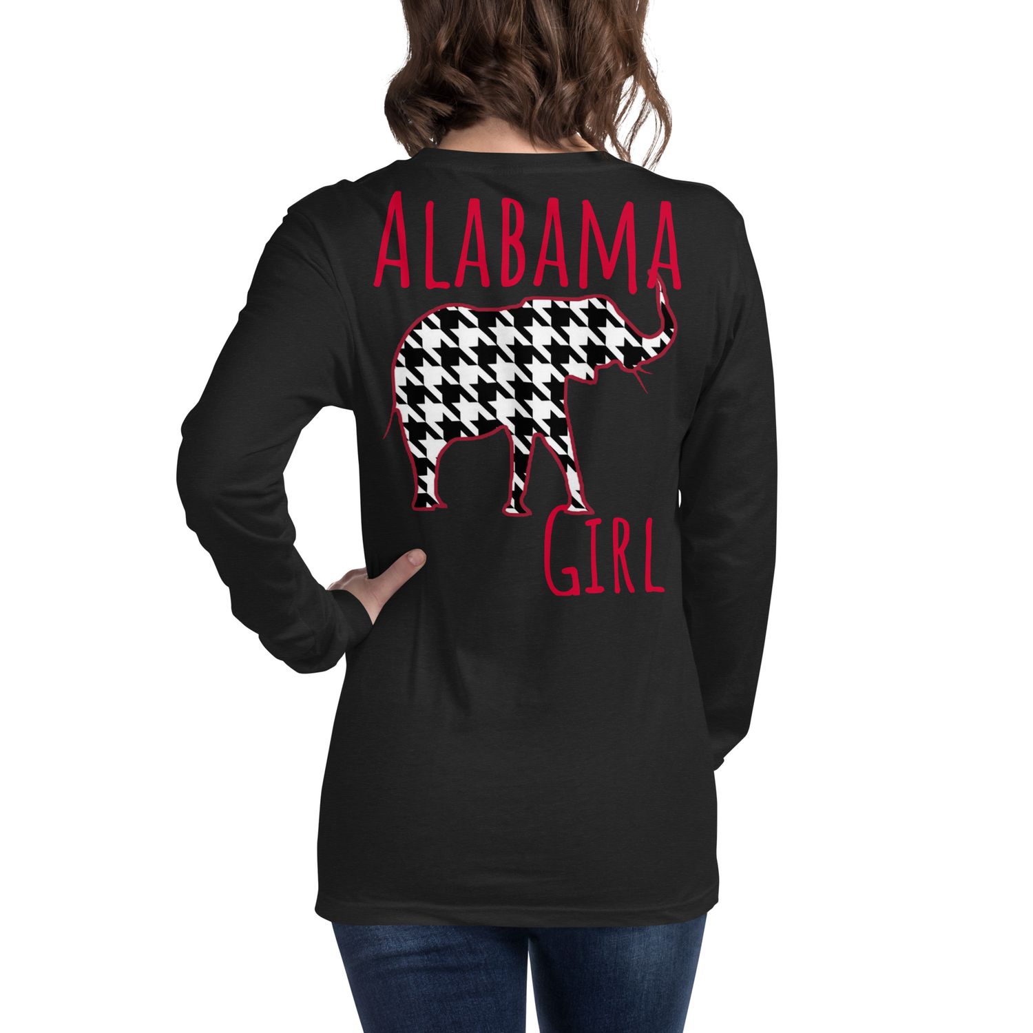 Alabama Girl (Elephant) Red Text Long Sleeve Tee