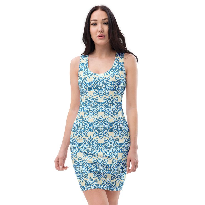 Blue and Yellow Mandala Bodycon dress