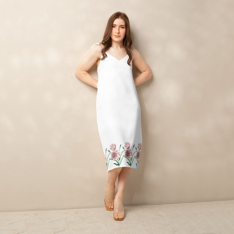 Flower Edge Tie-strap midi dress