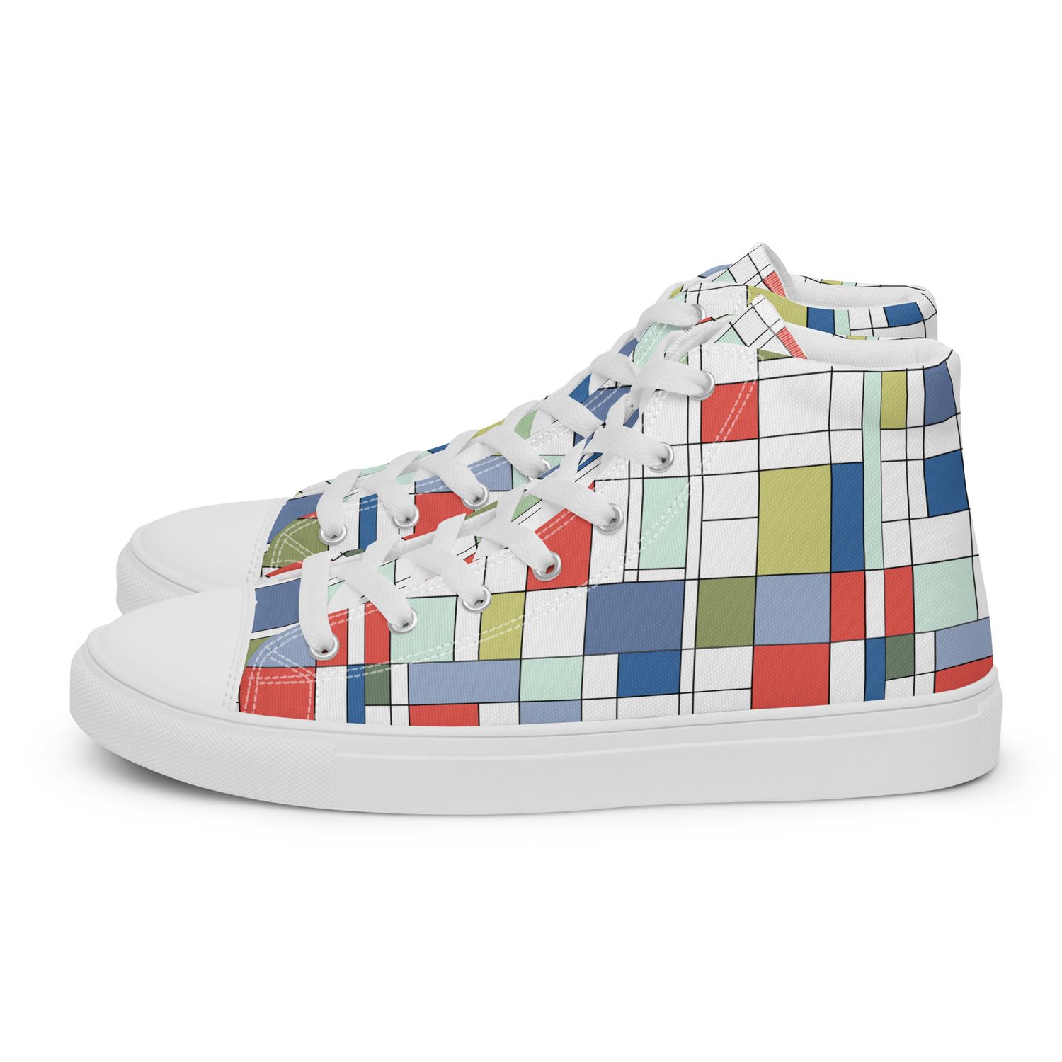 Mondrian-Inspired MODERN Women&#39;s High Top Canvas Shoes