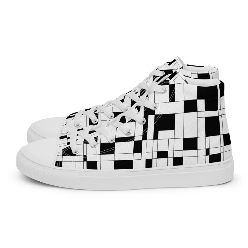 Mondrian-Inspired Black Women&#39;s High Top Canvas Shoes