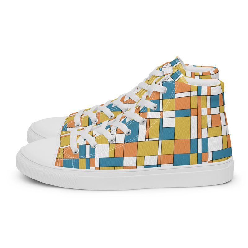 Mondrian-Inspired BUNCH of Color Women&#39;s High Top Canvas Shoes