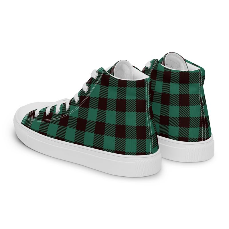 Green and Black Buffalo Plaid Women’s high top canvas shoes