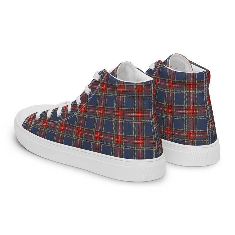 Blue and Red Plaid Women’s high top canvas shoes