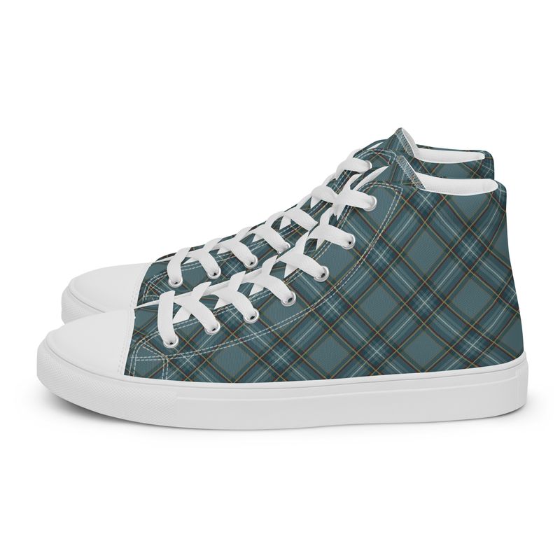 Blue Gray Plaid Women’s high top canvas shoes