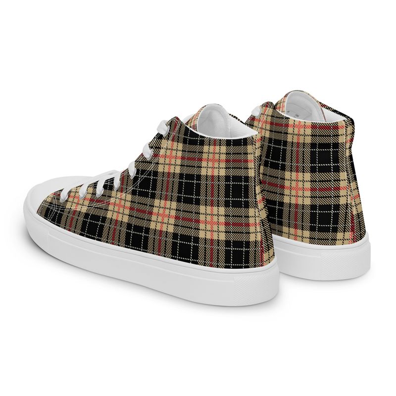Tan and Black Plaid Women’s high top canvas shoes