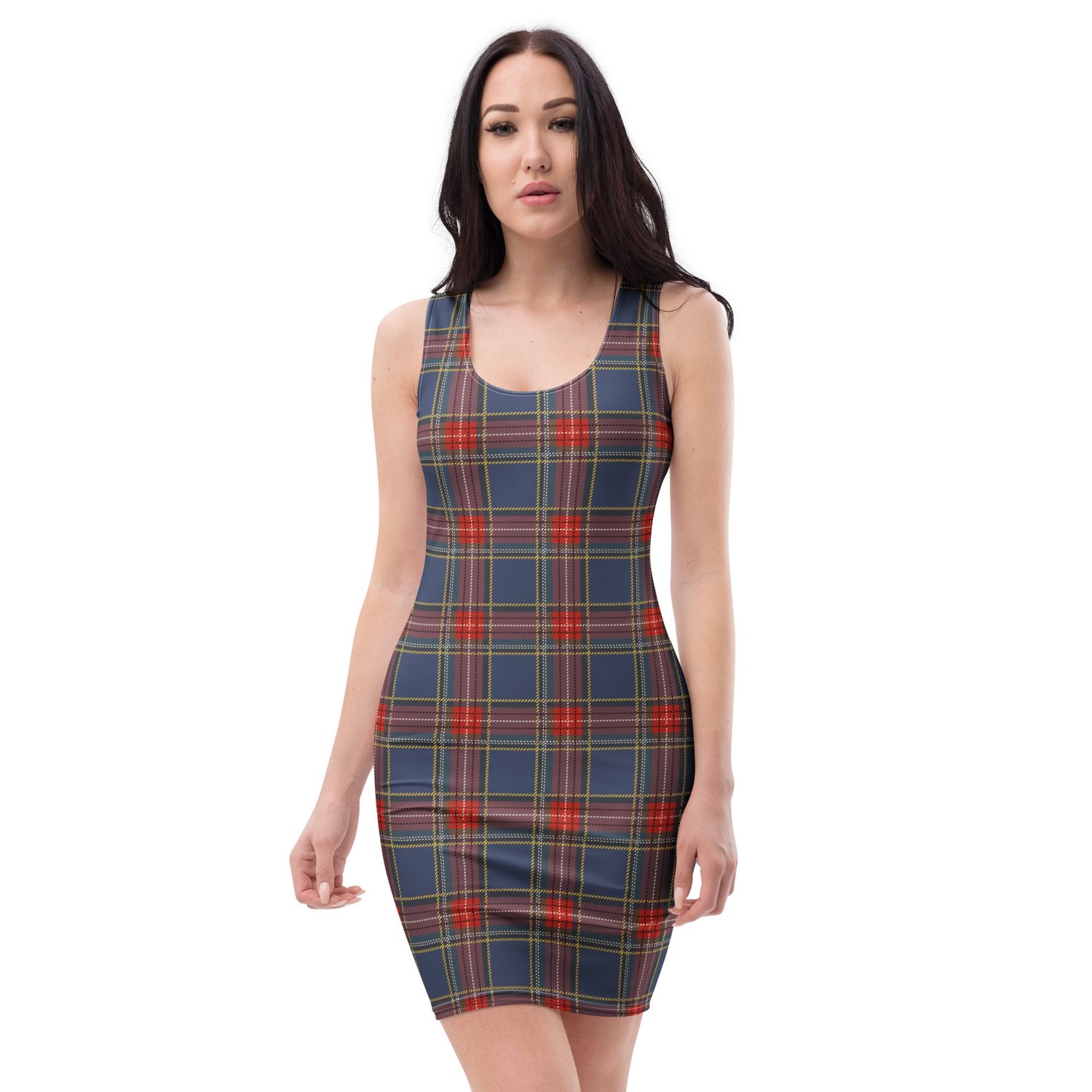 Blue and Red Plaid Bodycon dress