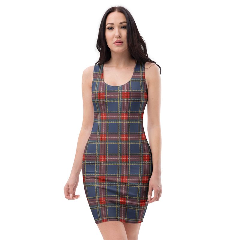 Blue and Red Plaid Bodycon dress