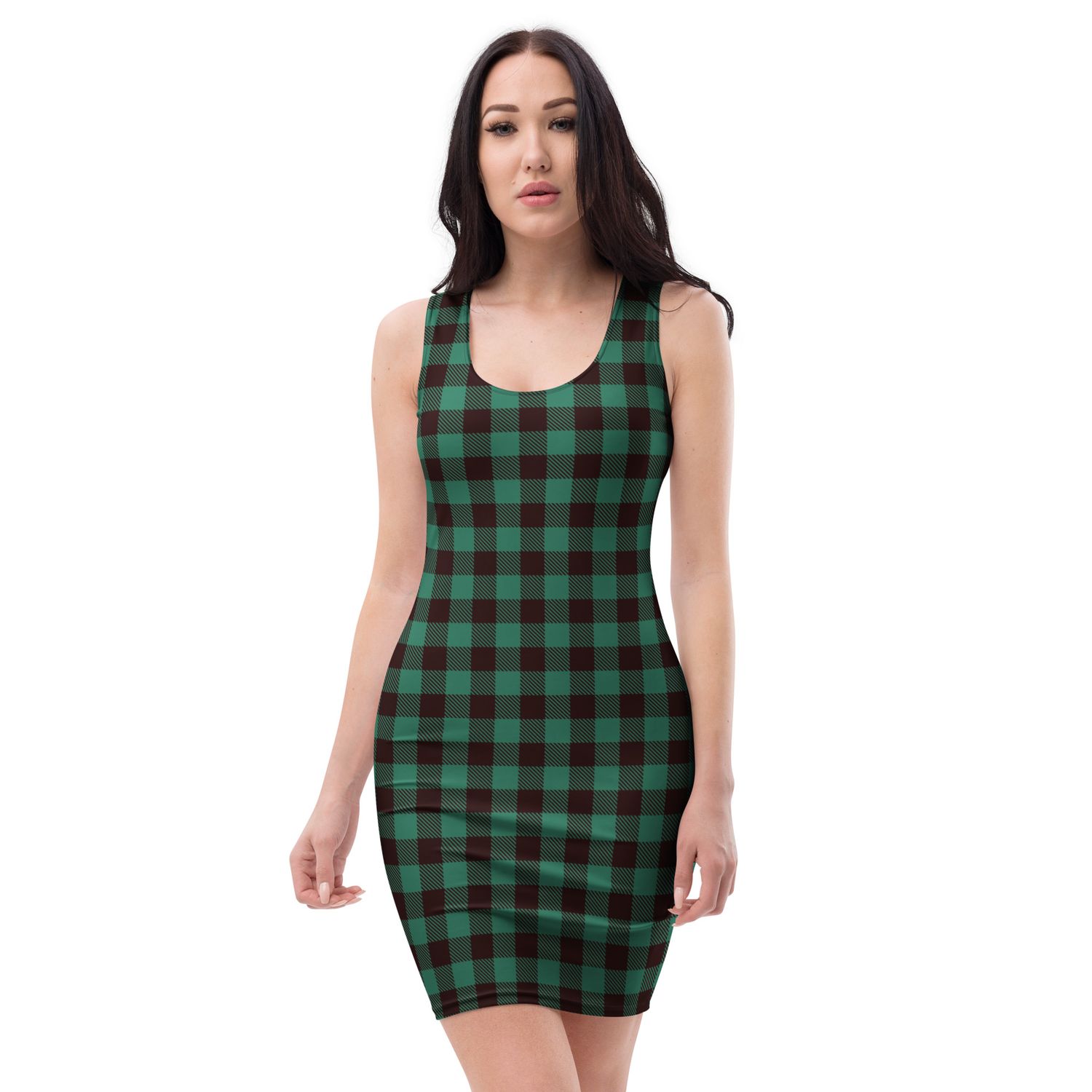 Green and Black Buffalo Plaid Bodycon dress