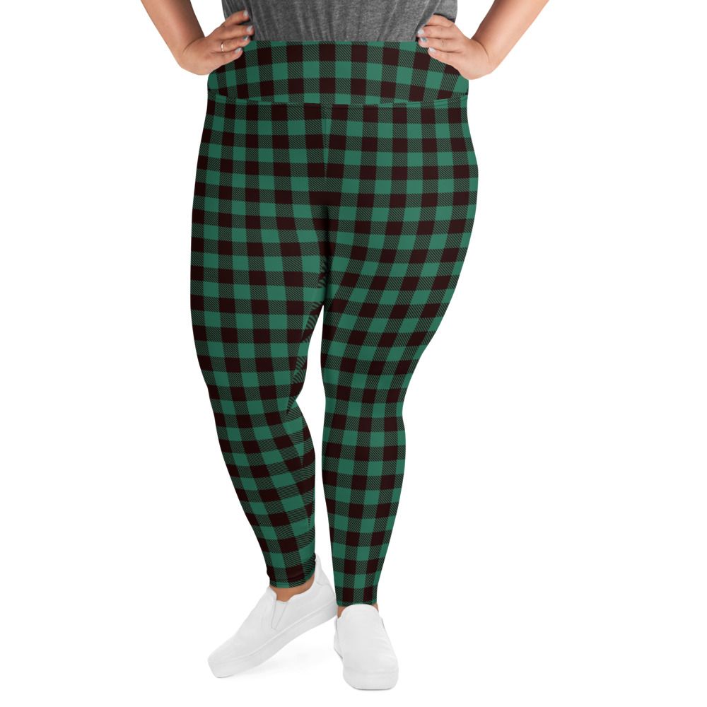 Green and Black Buffalo Plaid Plus Size Leggings