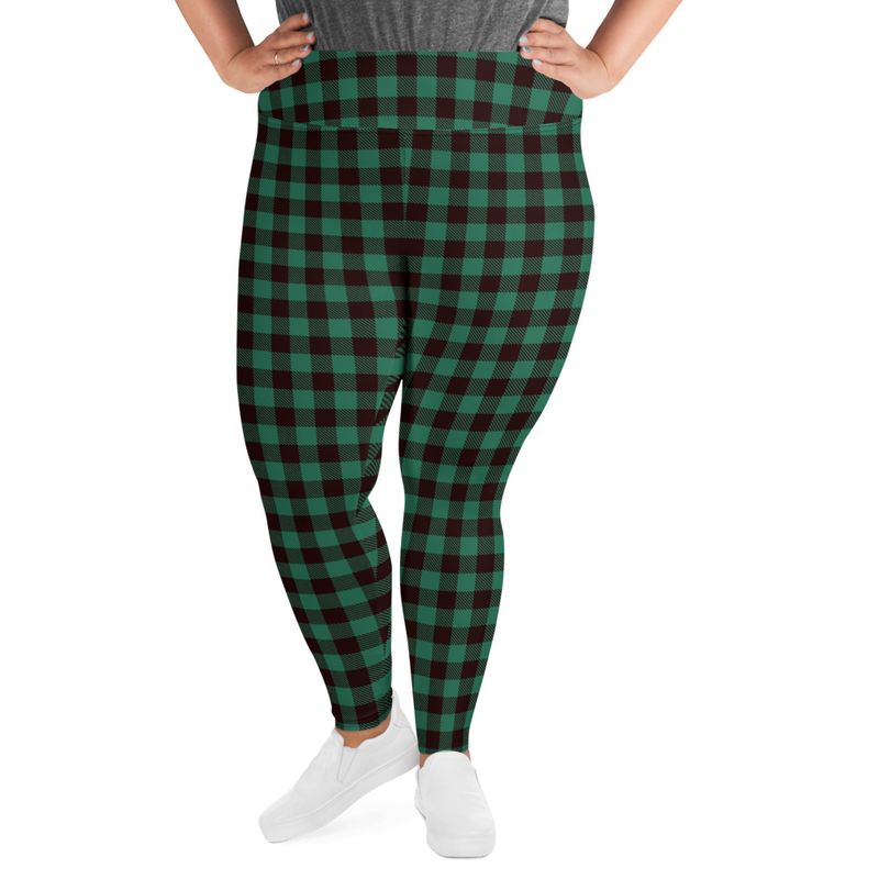 Green and Black Buffalo Plaid Plus Size Leggings