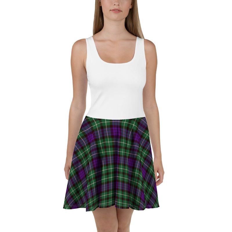 Green and Purple Plaid Skater Dress