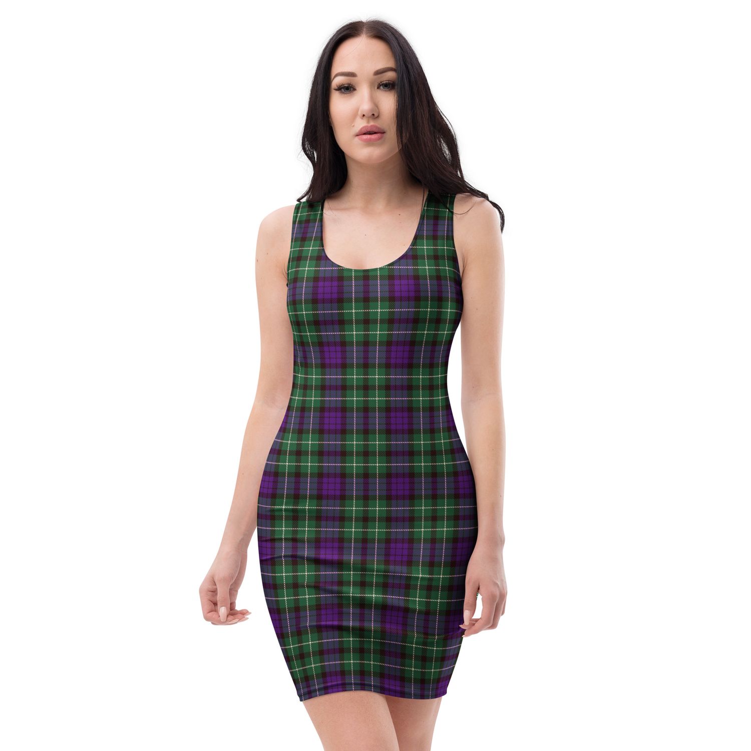 Green and Purple Plaid Bodycon dress