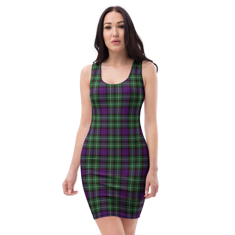 Green and Purple Plaid Bodycon dress