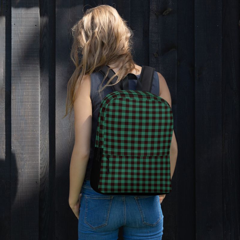 Green and Black Buffalo Plaid Backpack