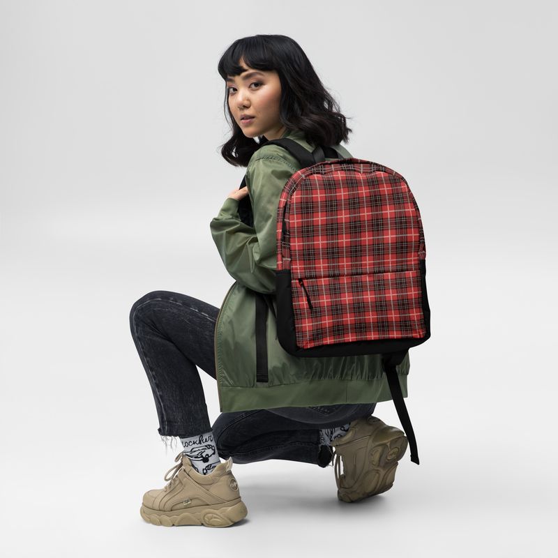 Red, Black and White Plaid Backpack