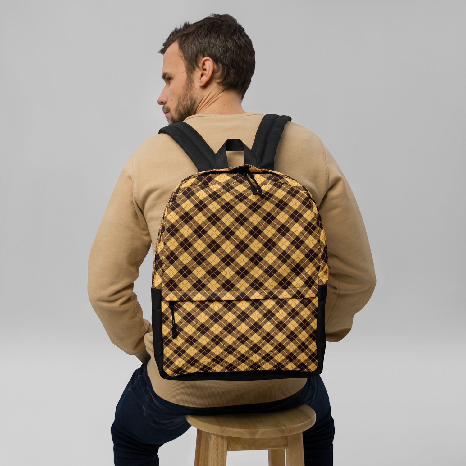 Yellow and Black Plaid Backpack