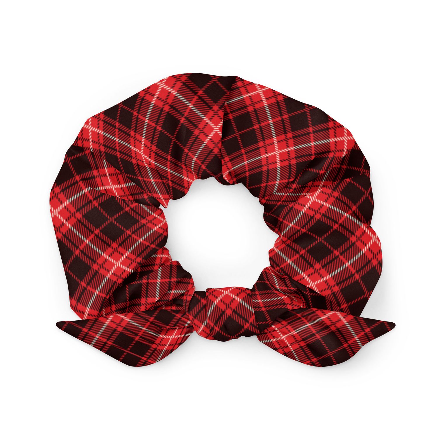 Red and Black Diagonal Plaid Scrunchie
