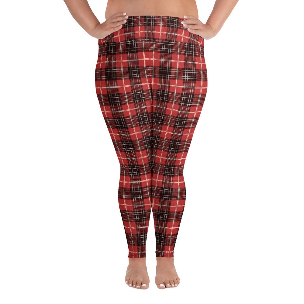 Red, Black and White Plaid Plus Size Leggings