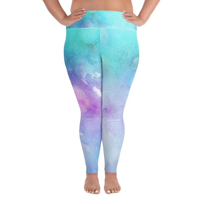 Teal and Purple Watercolor Plus Size Leggings
