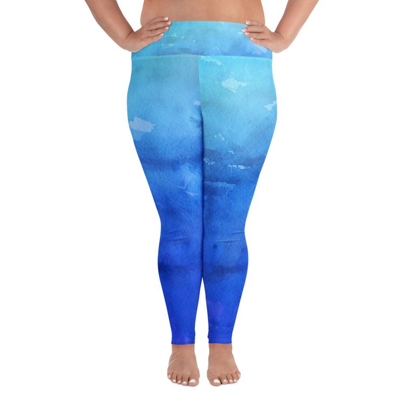 Blue Watercolor Plus Size Leggings