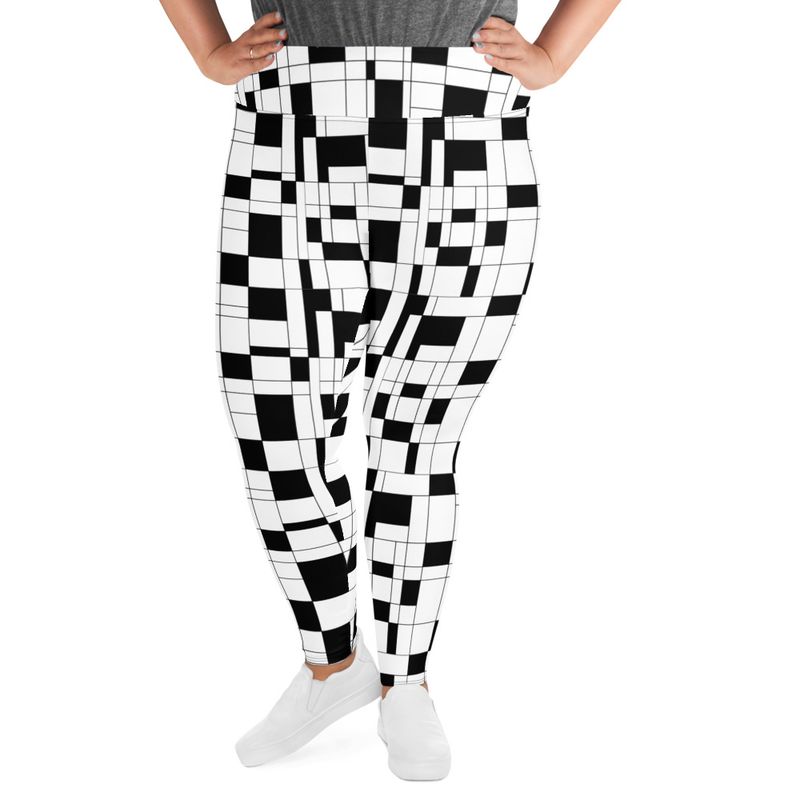 Mondrian-Inspired Black Plus Size Leggings