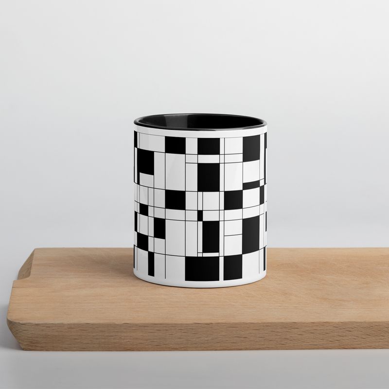 Mondrian-Inspired Black Mug with Color Inside
