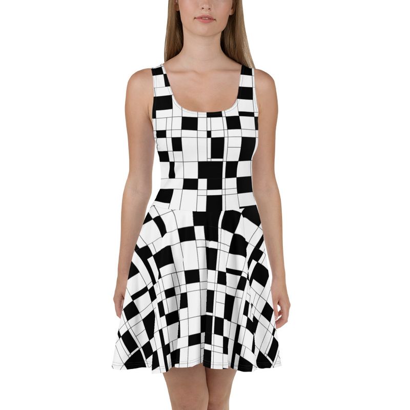 Mondrian-Inspired Black Skater Dress