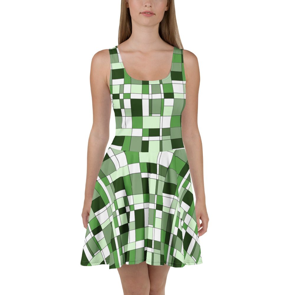 Mondrian-Inspired Green Skater Dress