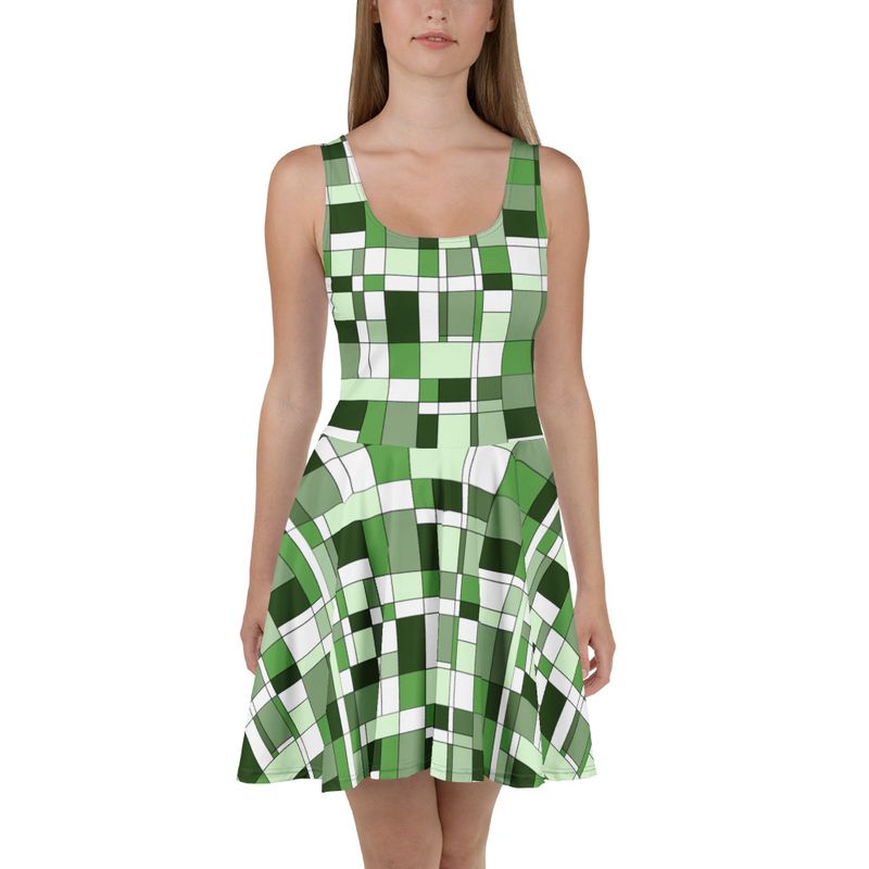 Mondrian-Inspired Green Skater Dress