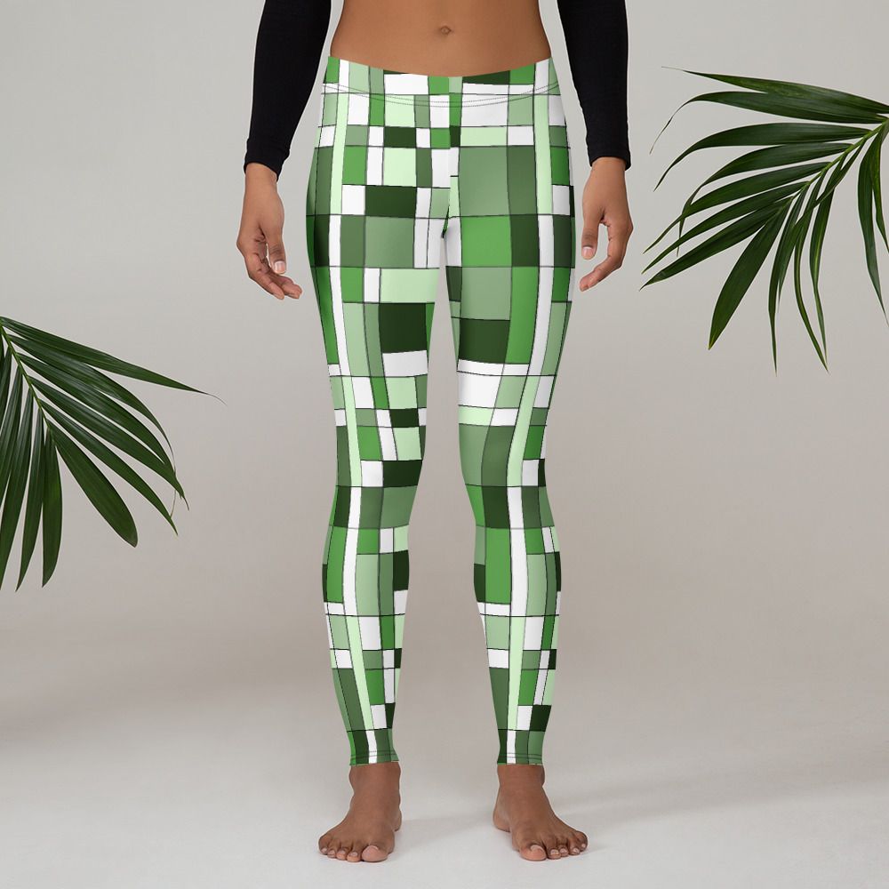 Mondrian-Inspired Green Leggings