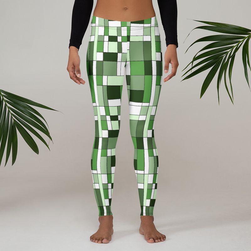 Mondrian-Inspired Green Leggings