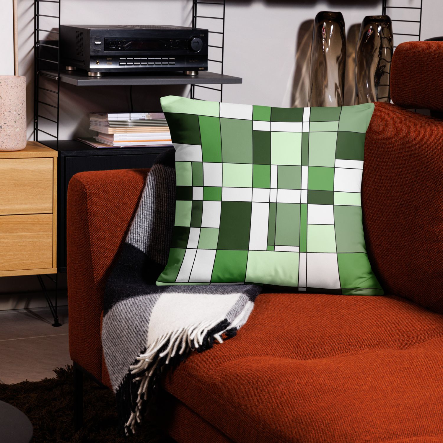Mondrian-Inspired Green  Pillow