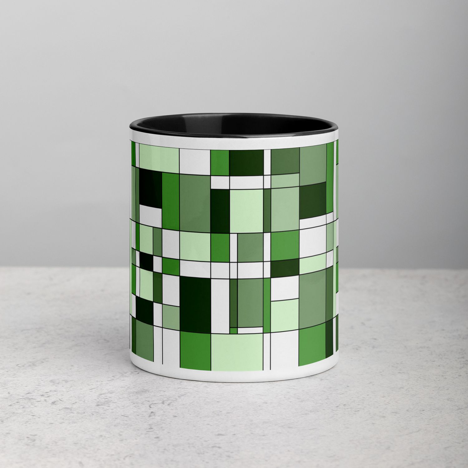 Mondrian-Inspired Green Mug with Color Inside