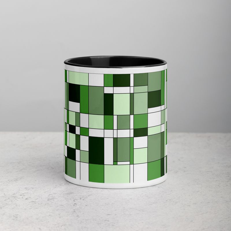 Mondrian-Inspired Green Mug with Color Inside