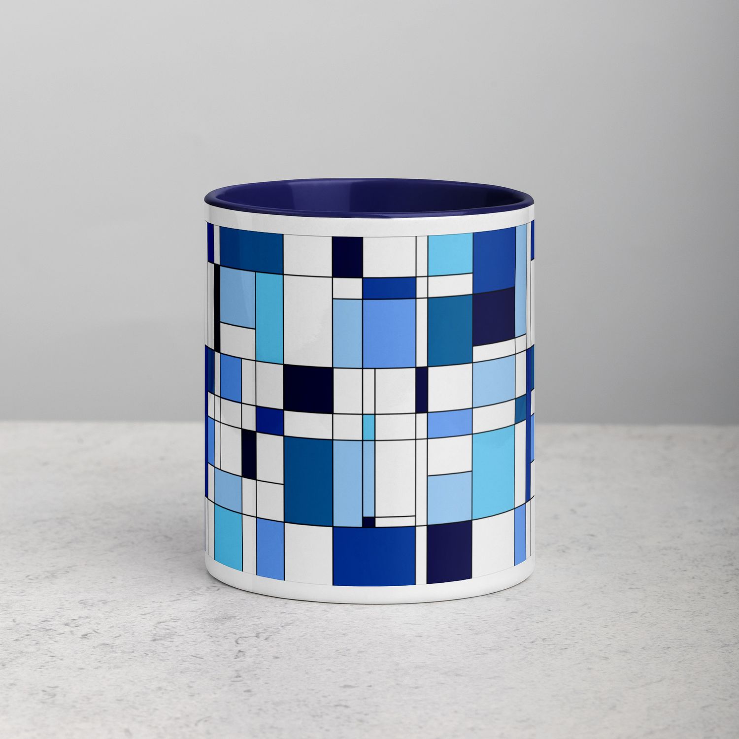 Mondrian-Inspired Blue Mug with Color Inside