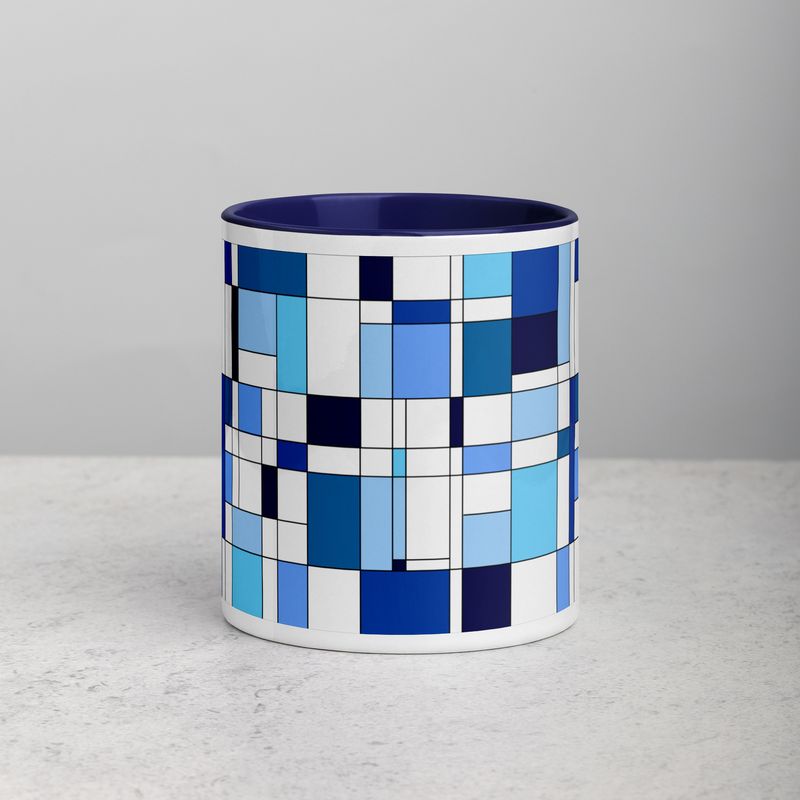 Mondrian-Inspired Blue Mug with Color Inside