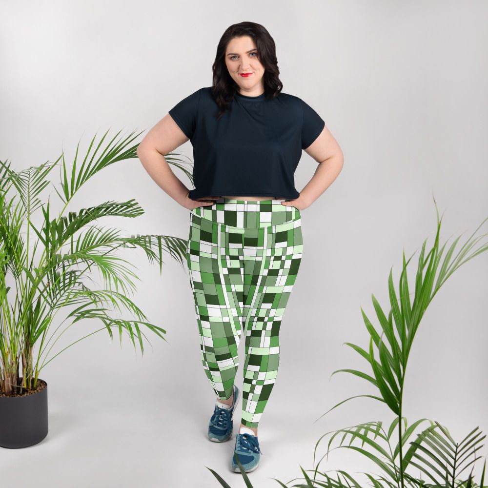 Mondrian-Inspired Green Plus Size Leggings